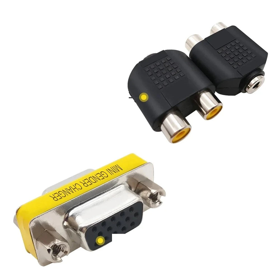 Adaptateur VGA femelle-femelle et adaptateur audio RCA femelle vers jack 3,5 mm fournis
