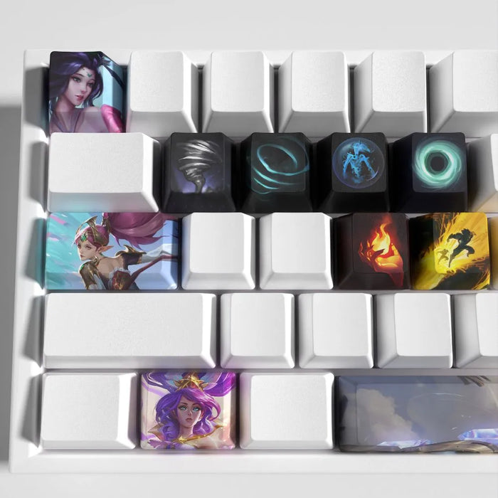 Vent d'ouest : blanc, menthe et argent — Keycaps Janna League of Legends – Profil OEM rangée par rangée
