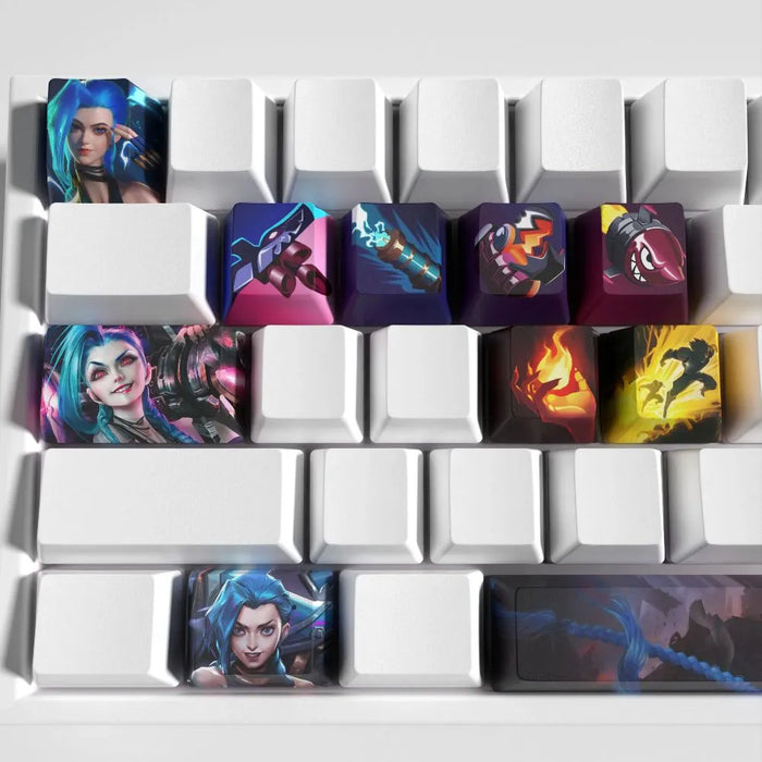 Bleu, rose et rien de discret : le set Jinx — Keycaps Jinx League of Legends – Set 12 touches PBT bleu et rose