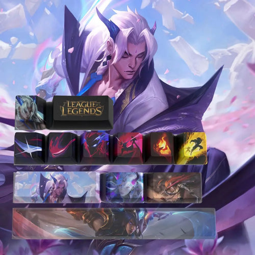 Keycaps Yone League of Legends – Esprit japonais sur clavier gris et blanc