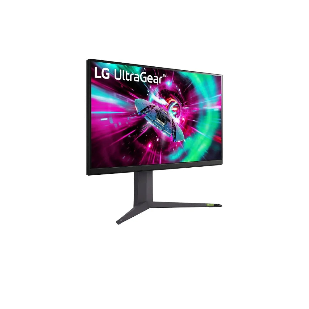 Vue latérale du LG UltraGear 32GR93U-B avec réglages ajustables.