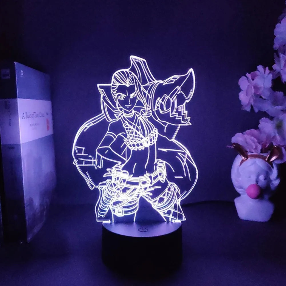 Lampe 3D LED Jinx de League of Legends illuminée, décorative et personnalisable pour fans de jeux vidéo.