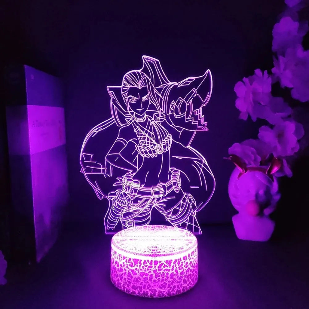 Lampe 3D LED Jinx de League of Legends, éclairage violet, décor gaming épique pour fans.