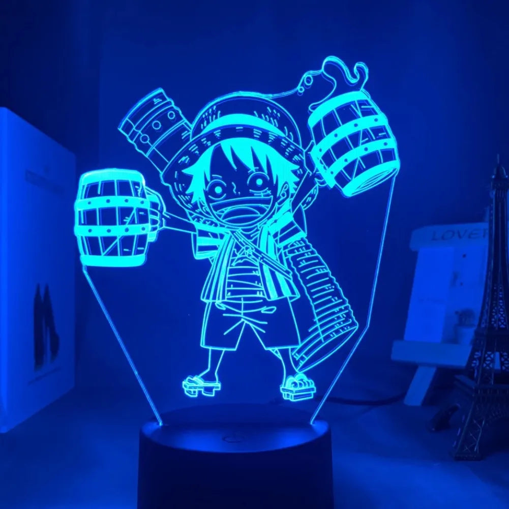 Lampe 3D LED One Piece - Luffy Chibi couleur bleu