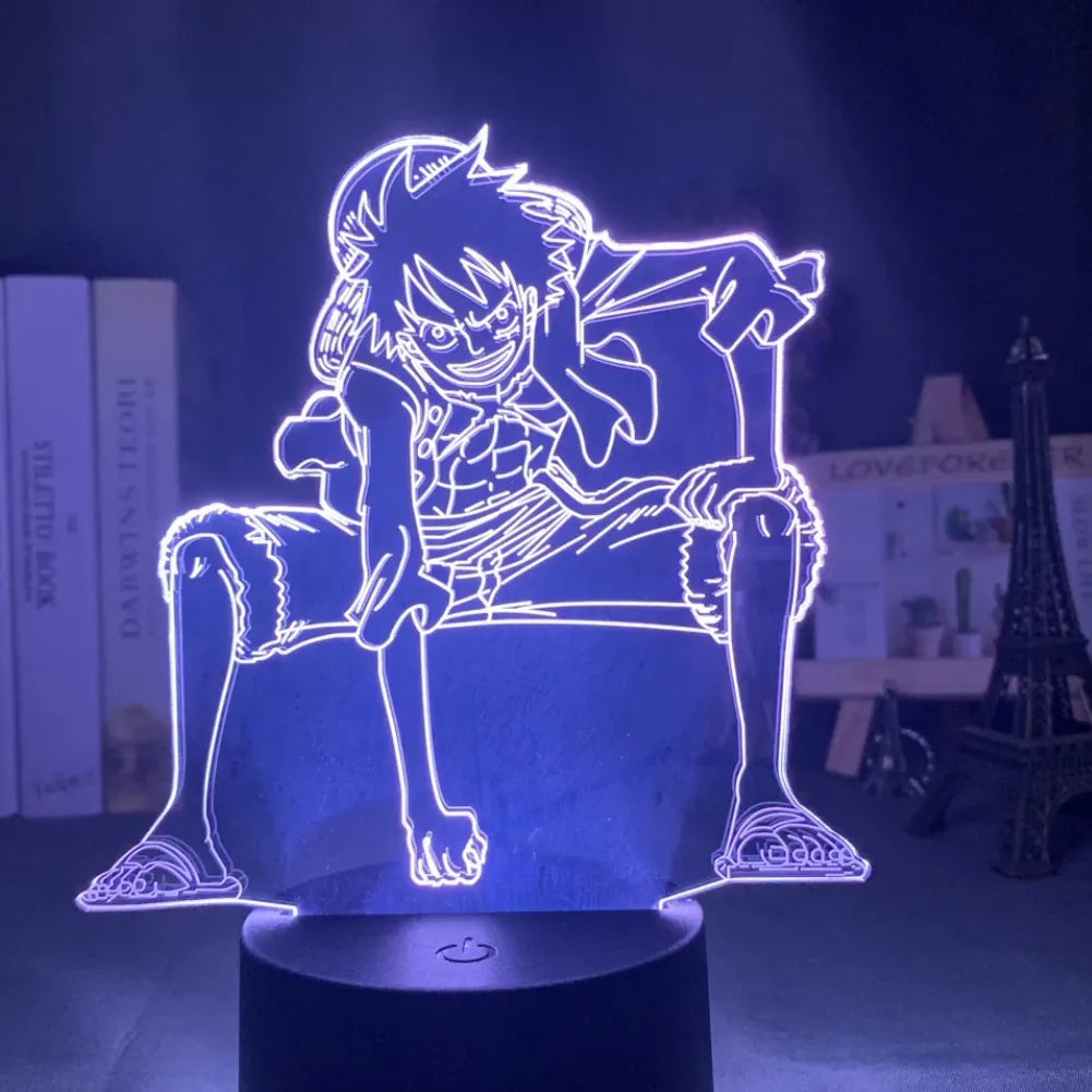 Lampe 3D Luffy en Combat illuminée en blanc