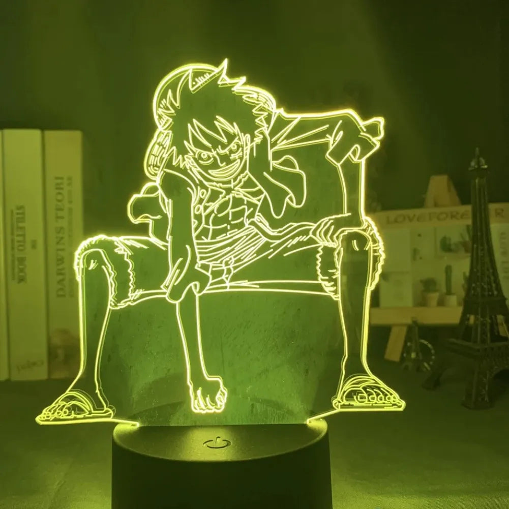 Lampe 3D Luffy en Combat illuminée en jaune