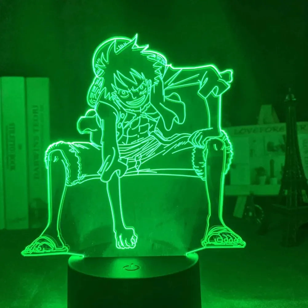 Lampe 3D Luffy en Combat illuminée en vert