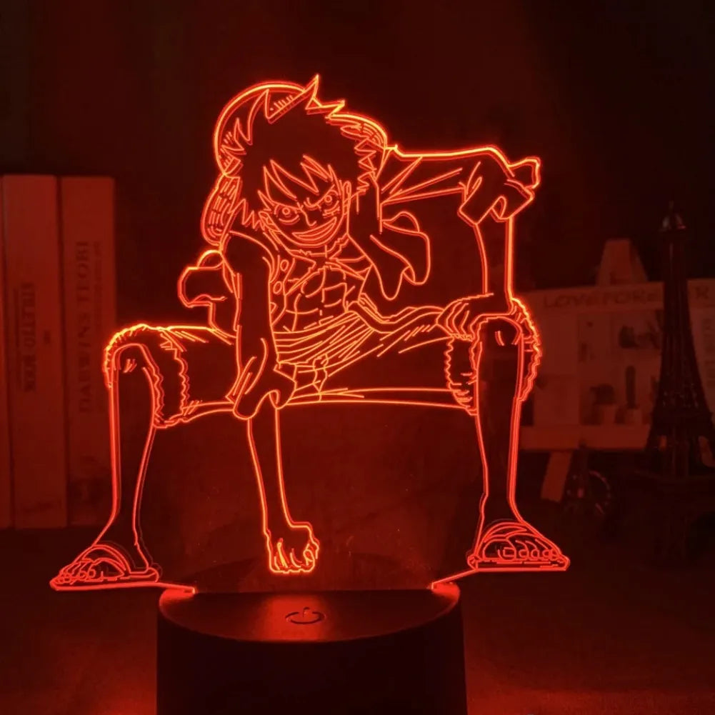 Lampe 3D Luffy en Combat illuminée en rouge