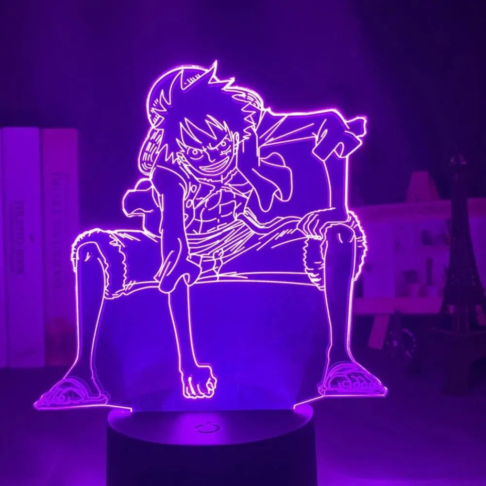 Lampe 3D Luffy en Combat illuminée en rose