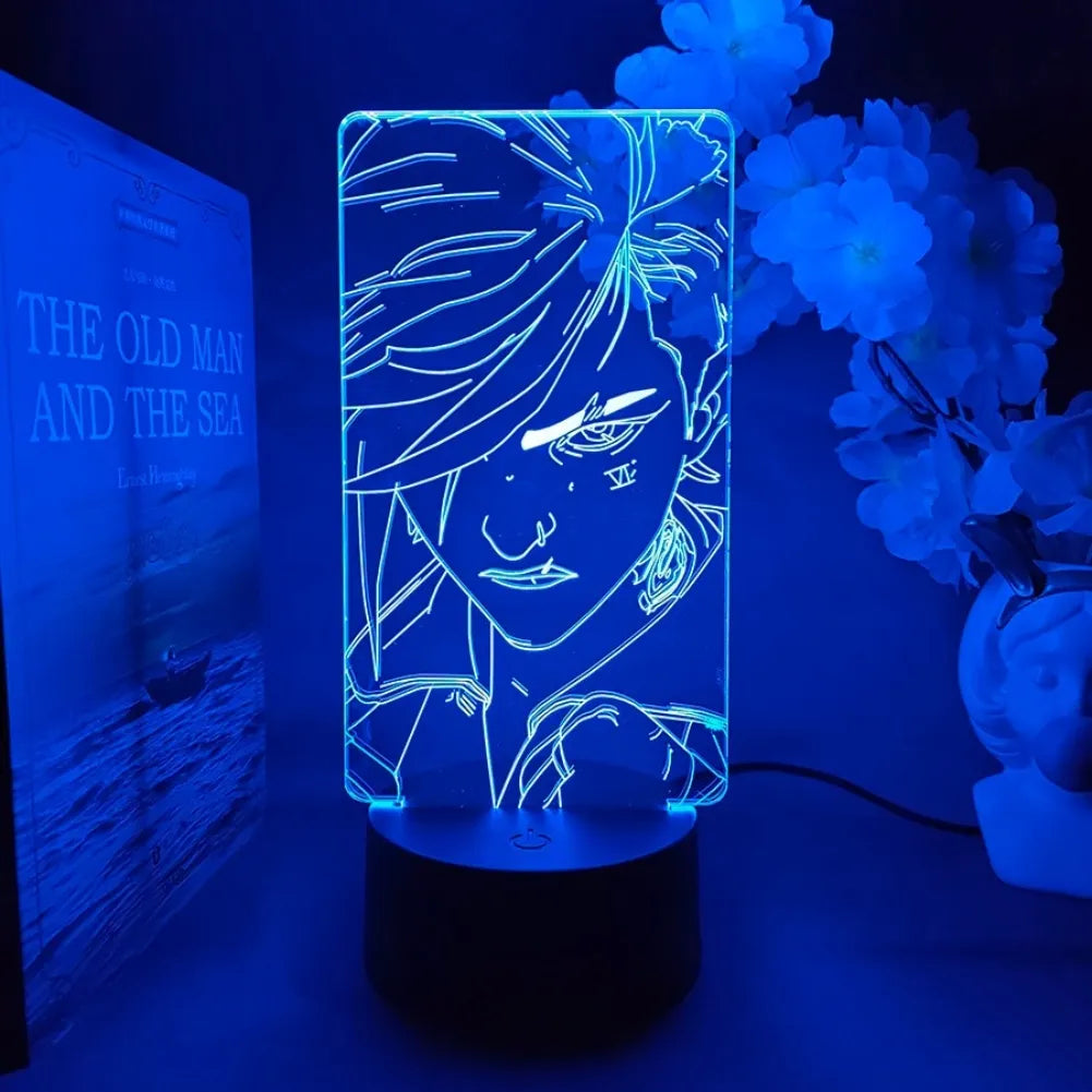 Lampe 3D LED Vi de League of Legends, éclairage bleu, design immersif pour décor gaming.