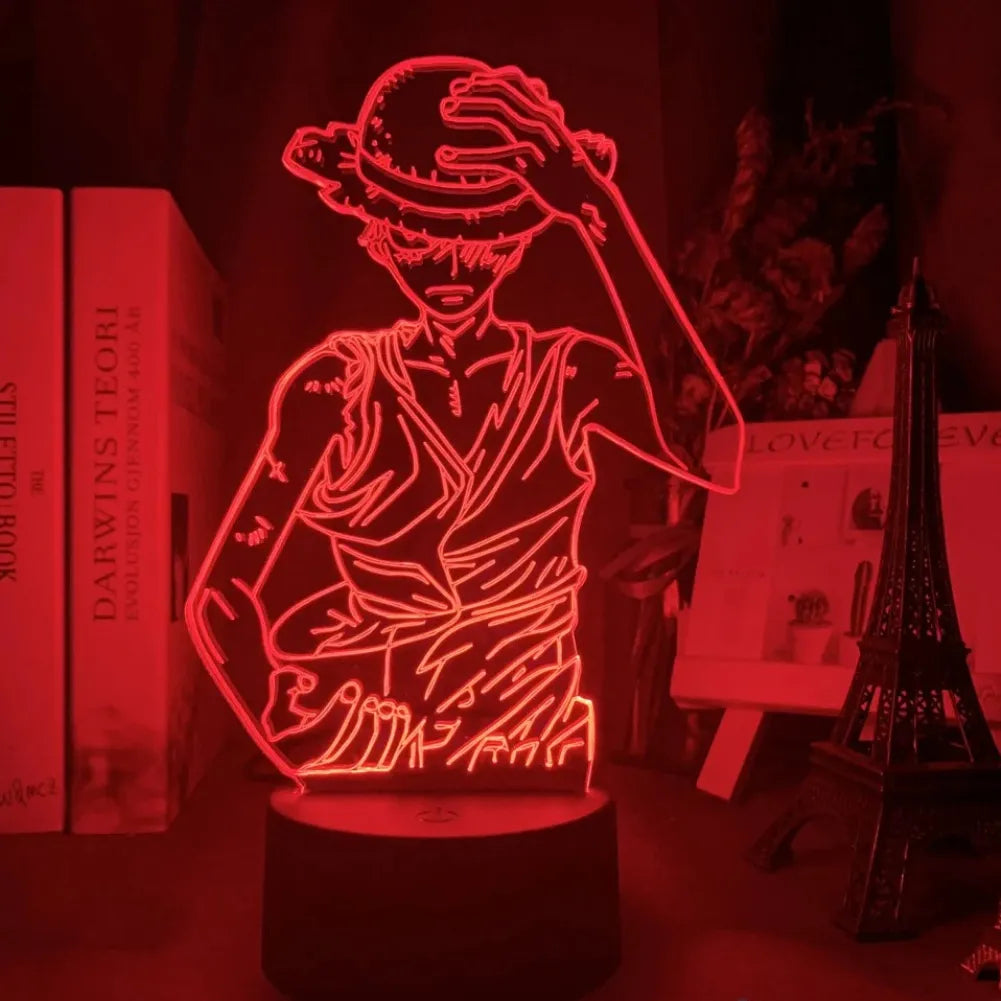 Vue de face de la lampe one piece rouge