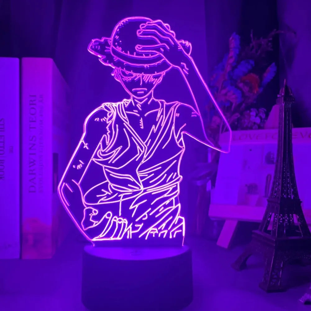 Vue de face de la lampe one piece rose