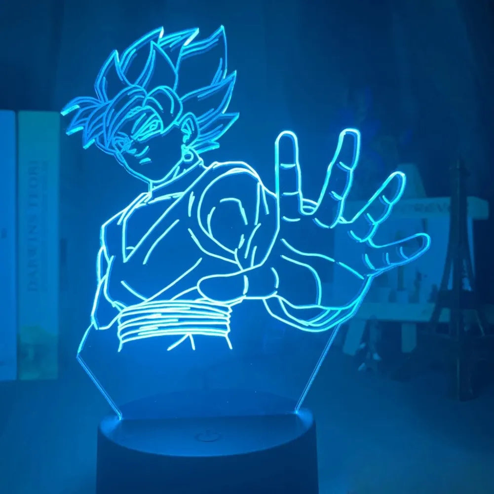 Lampe LED 3D Black Goku - Vue de Face Bleu