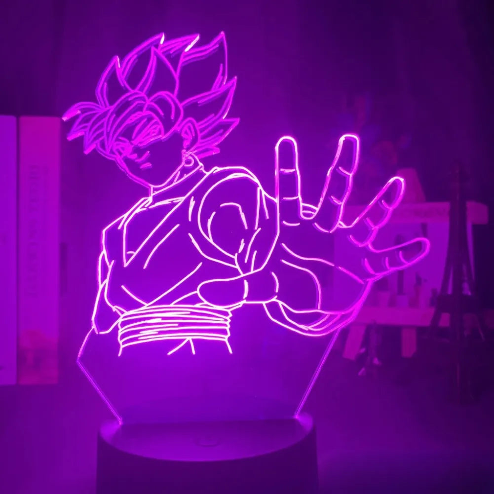 Lampe LED 3D Black Goku - Vue de Face Rose