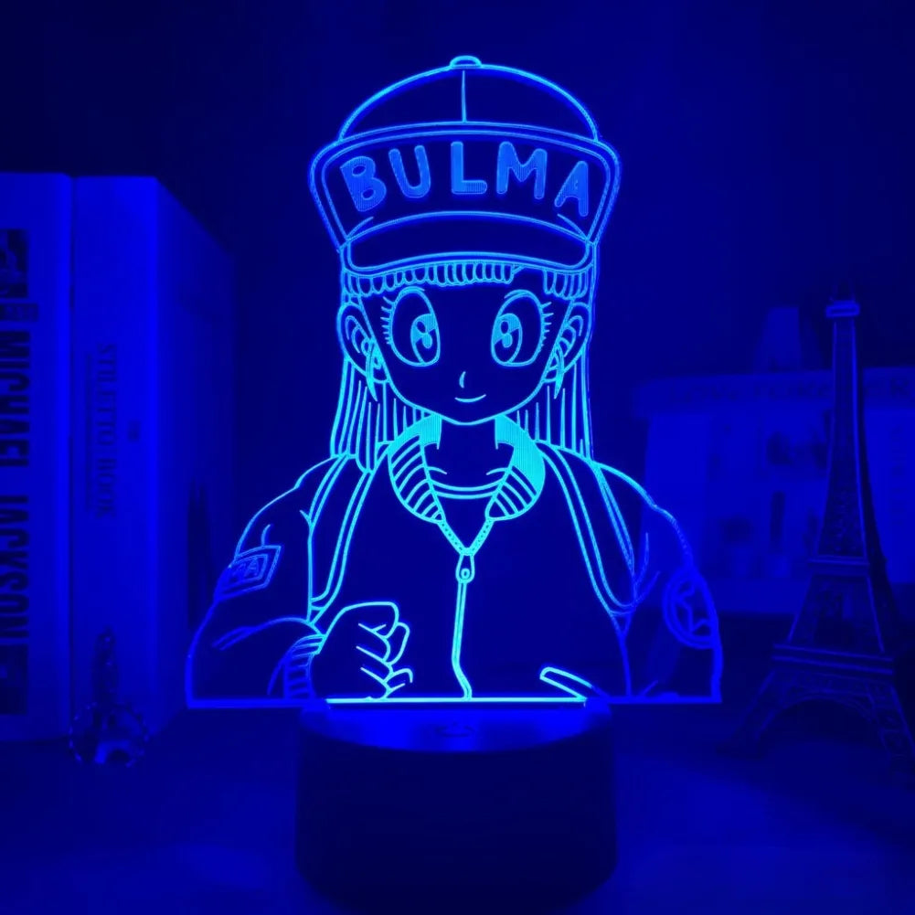 Lampe 3D Bulma éclairée en bleu nuit