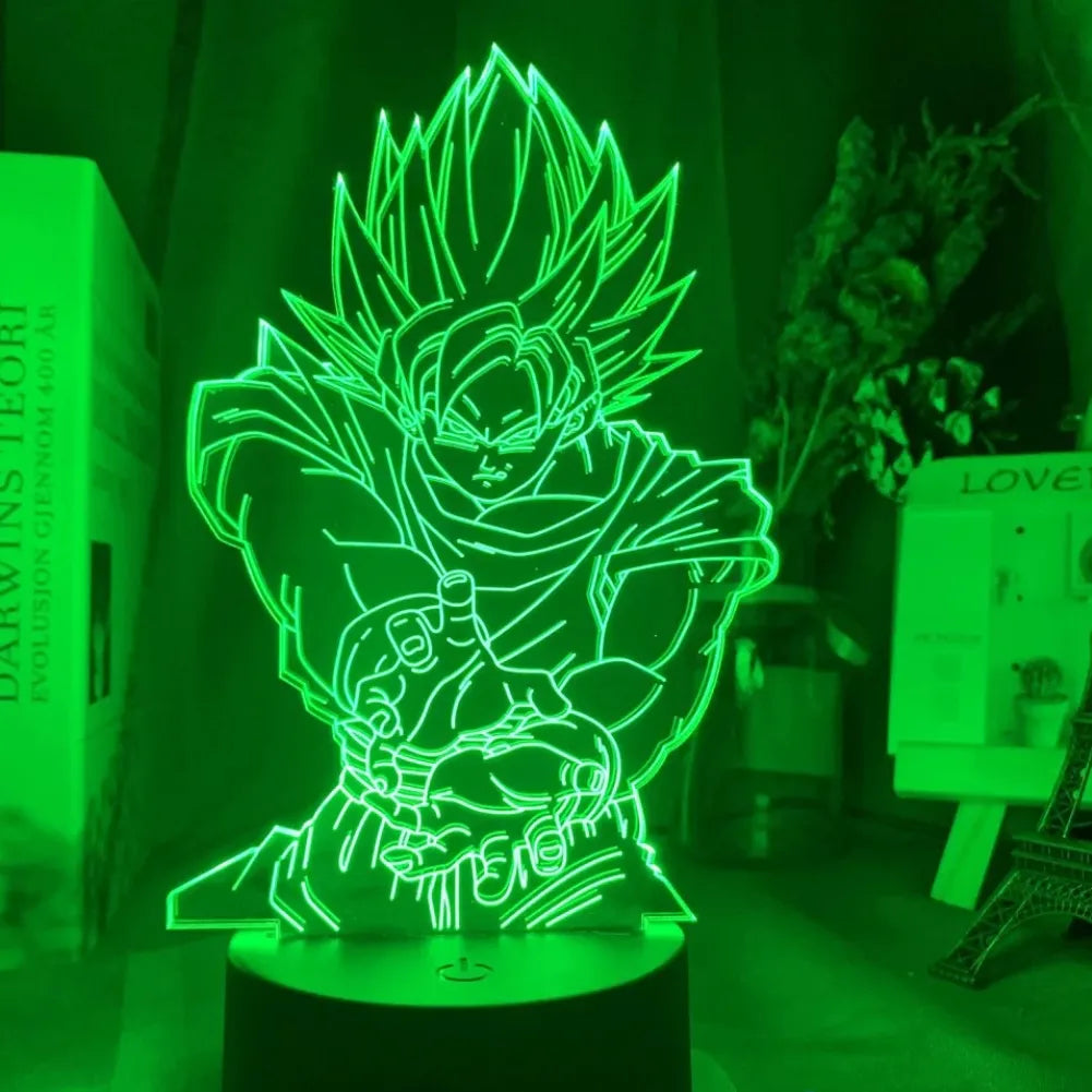 Lampe LED 3D Goku Kamehameha vue de face Vert