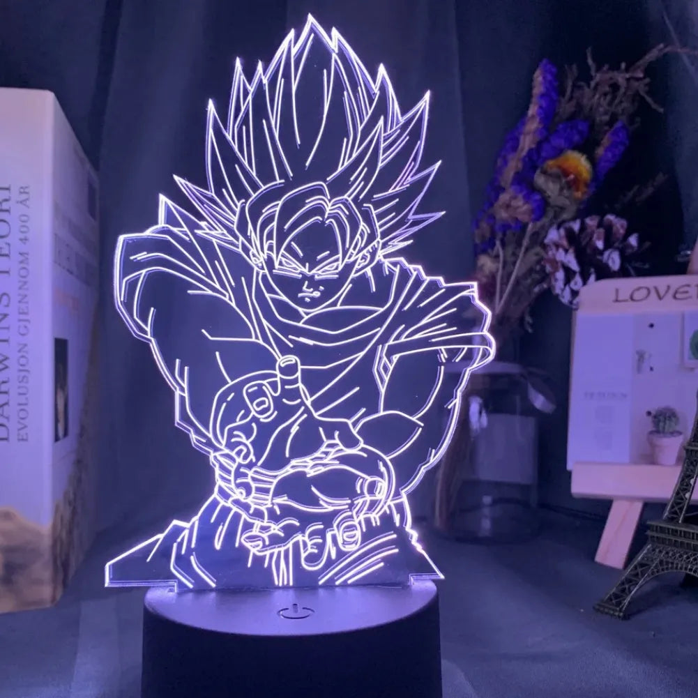 Lampe LED 3D Goku Kamehameha vue de face Blanc