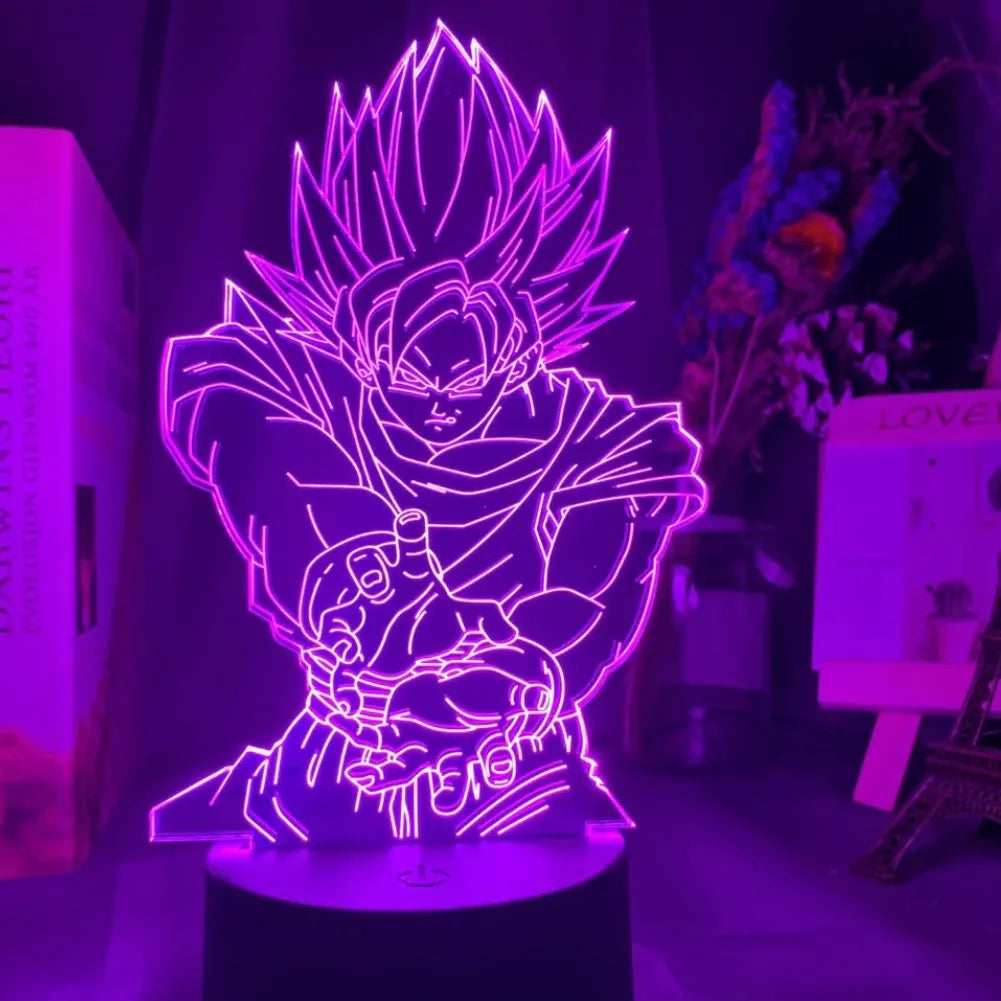 Lampe LED 3D Goku Kamehameha vue de face Rose