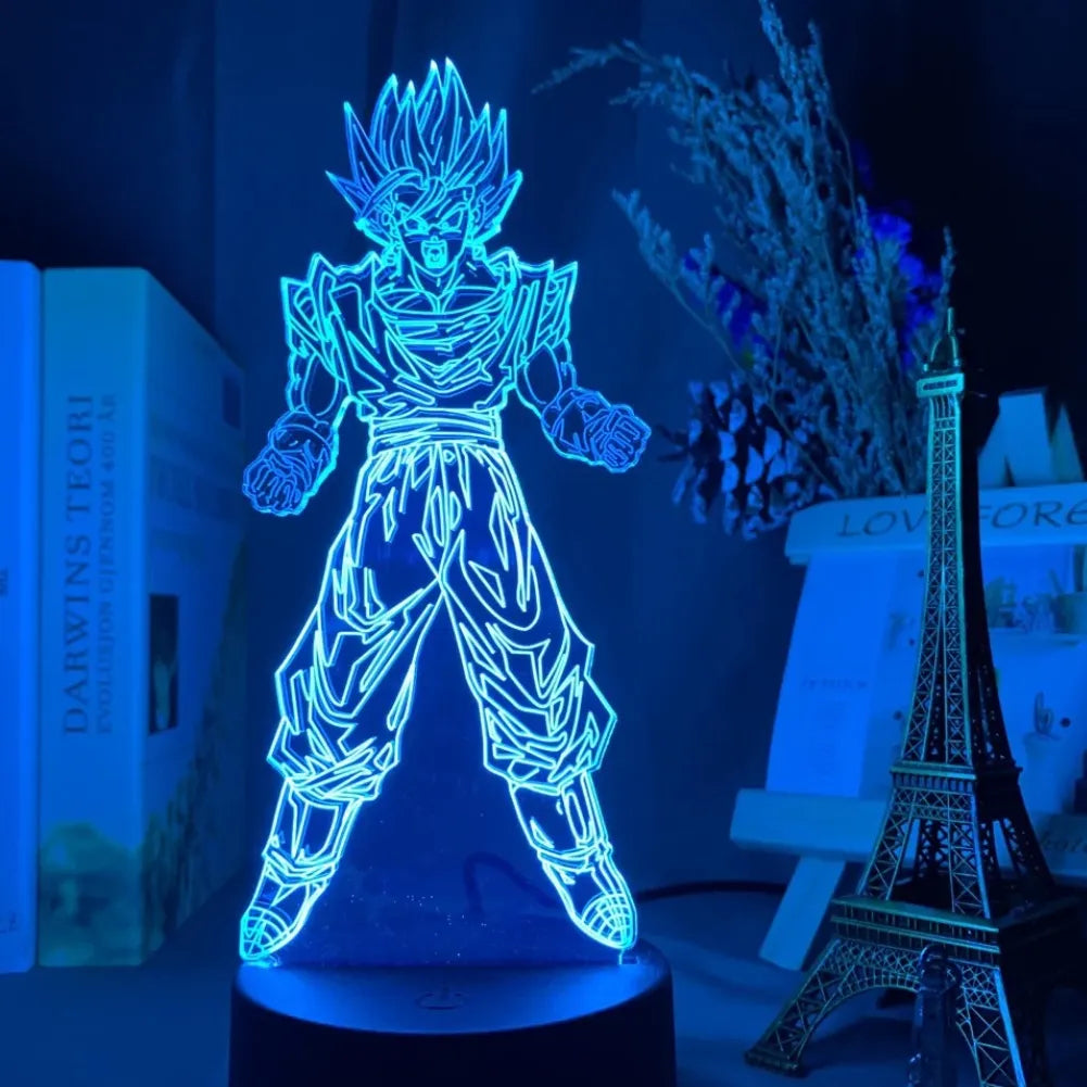 Lampe LED 3D Sangoku Super Saiyan 2 vue de face bleu