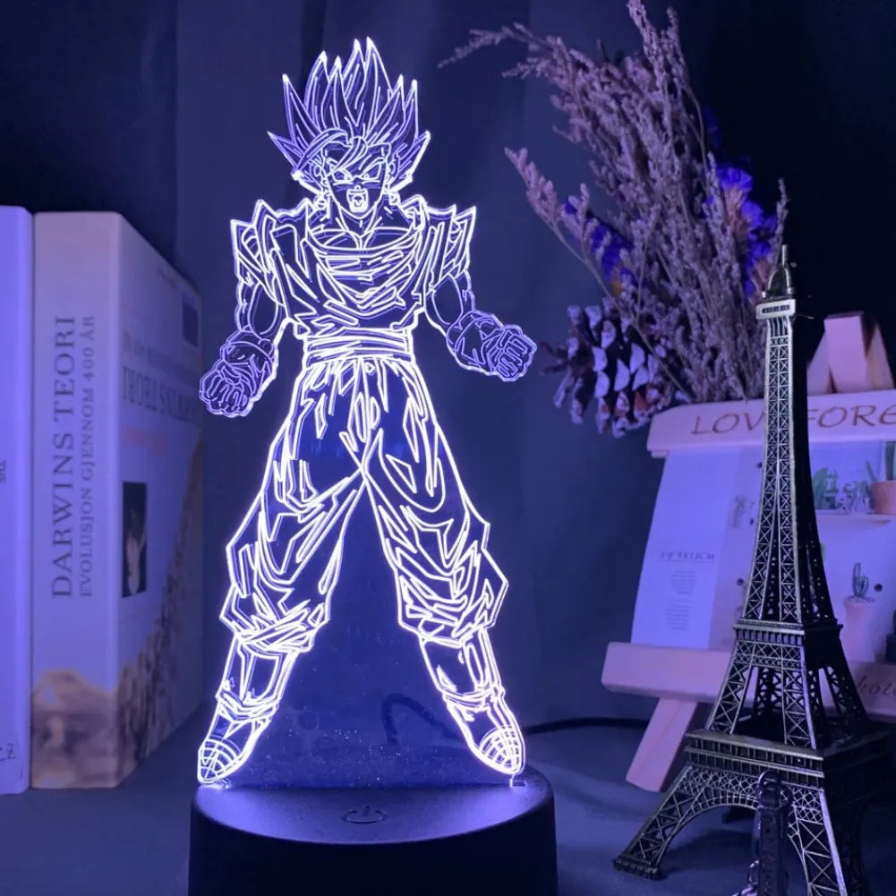 Lampe LED 3D Sangoku Super Saiyan 2 vue de face blanc