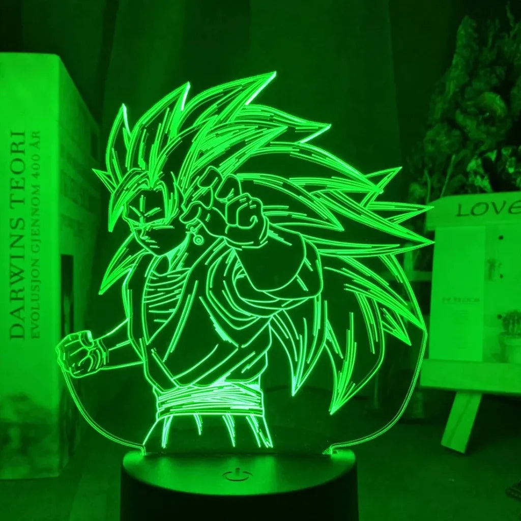 Lampe LED 3D Sangoku Super Saiyan 3 vue de face vert