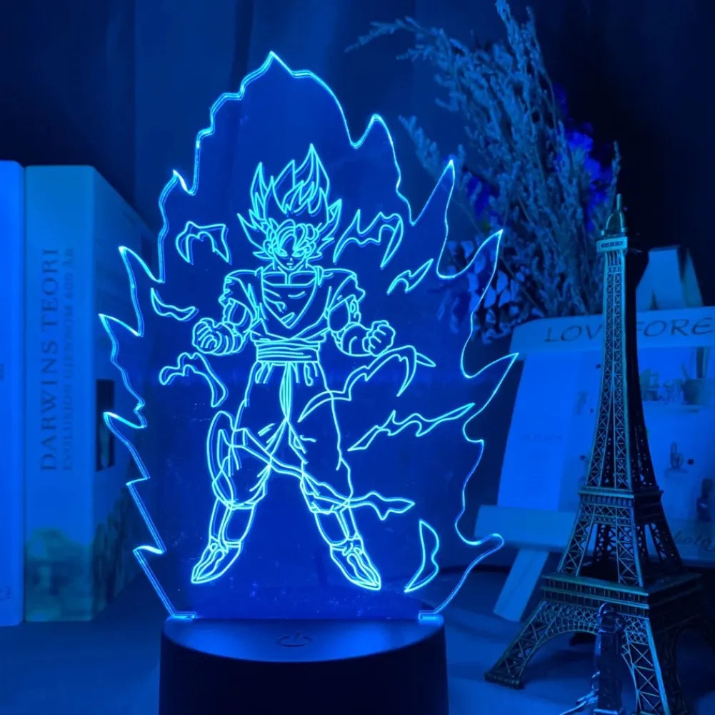 Lampe LED 3D Super Saiyan Goku vue de face bleu