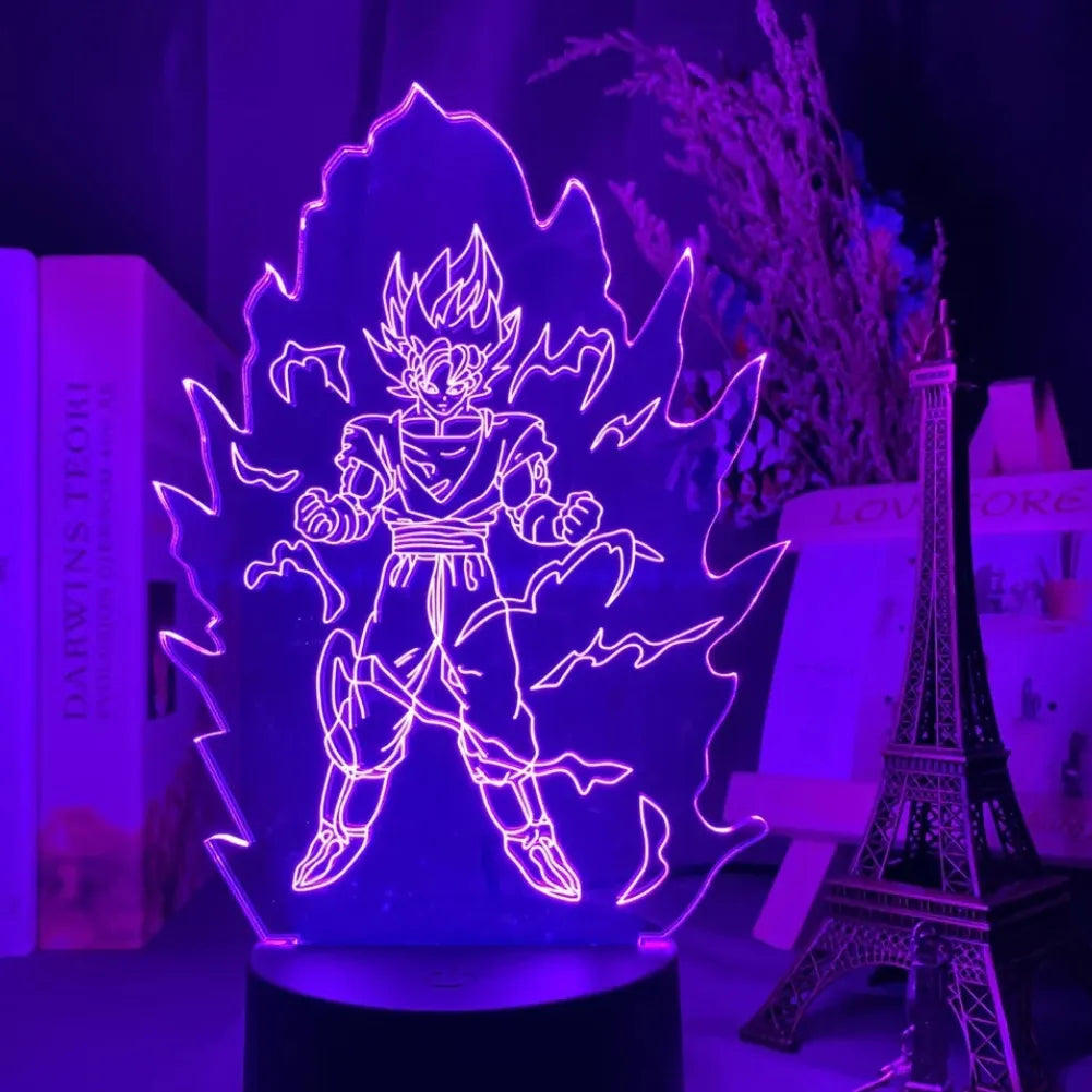 Lampe LED 3D Super Saiyan Goku vue de face violet