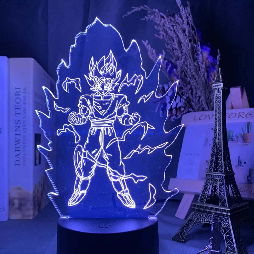 Lampe LED 3D Super Saiyan Goku vue de face blanc