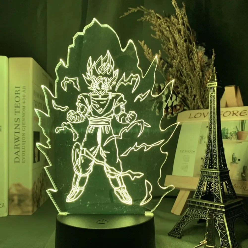 Lampe LED 3D Super Saiyan Goku vue de face jaune