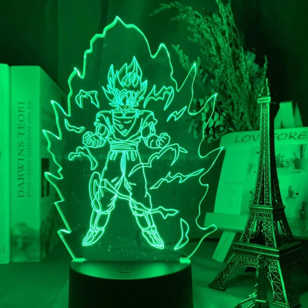 Lampe LED 3D Super Saiyan Goku vue de face vert