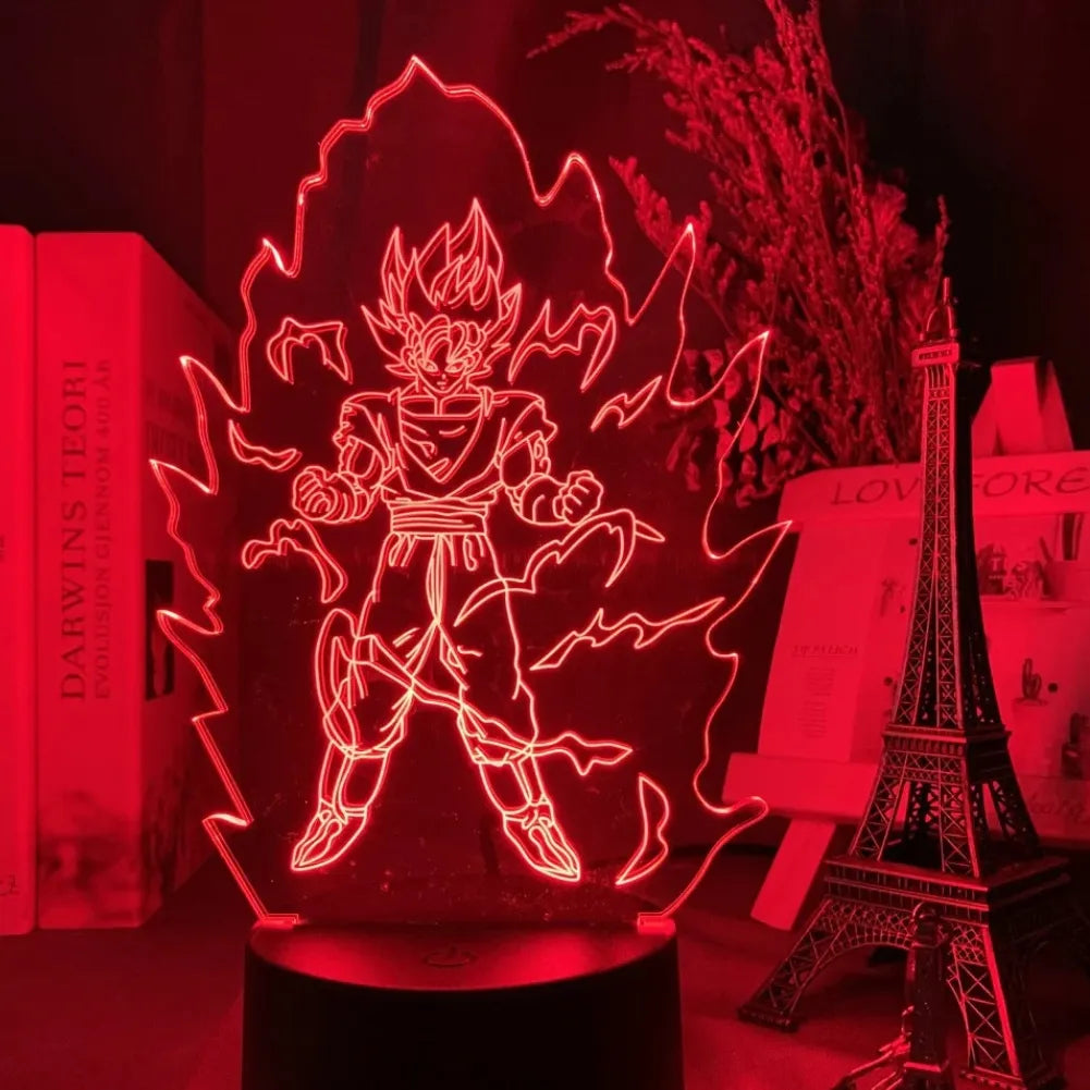 Lampe LED 3D Super Saiyan Goku vue de face rouge