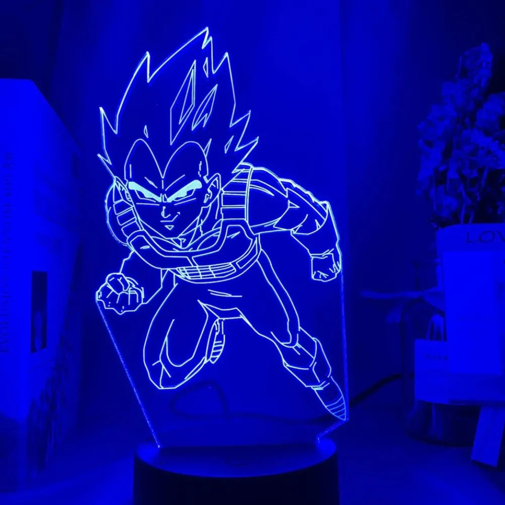 Lampe LED 3D Vegeta vue de face bleu nuit