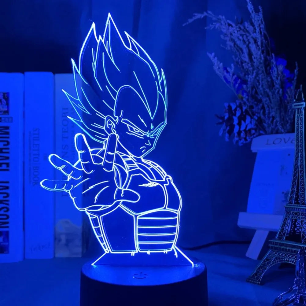 Lampe LED 3D Vegeta Super Saiyan vue de face bleu