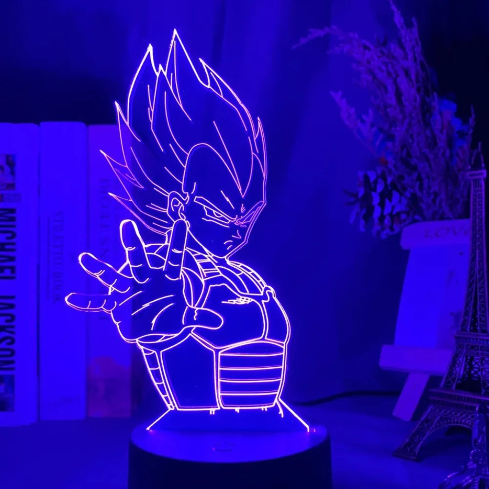 Lampe LED 3D Vegeta Super Saiyan vue de face violet