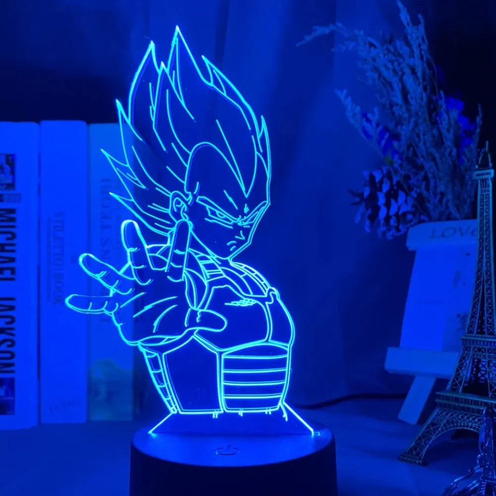 Lampe LED 3D Vegeta Super Saiyan vue de face bleu clair