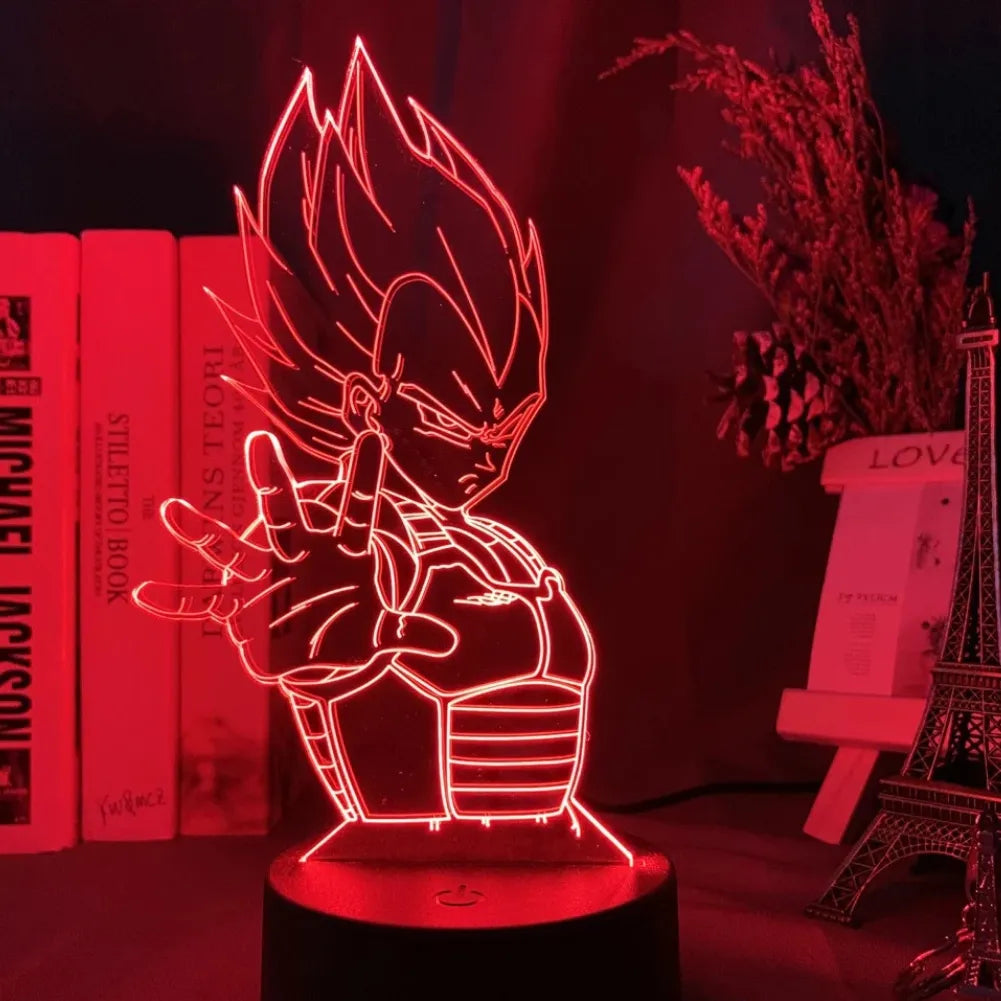 Lampe LED 3D Vegeta Super Saiyan vue de face rouge