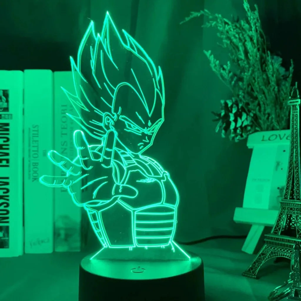 Lampe LED 3D Vegeta Super Saiyan vue de face vert