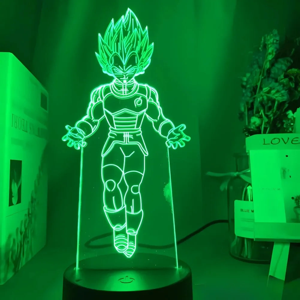 Lampe LED 3D Vegeta Super Saiyan Bleu - Vert - Vue de Face