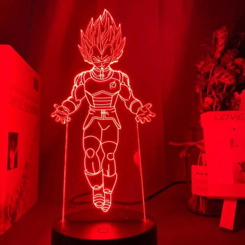 Lampe LED 3D Vegeta Super Saiyan Bleu - Vue de Face Rouge
