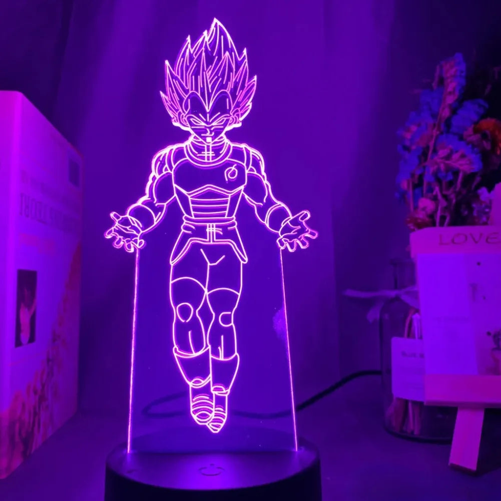 Lampe LED 3D Vegeta Super Saiyan Bleu - Violet- Vue de Face