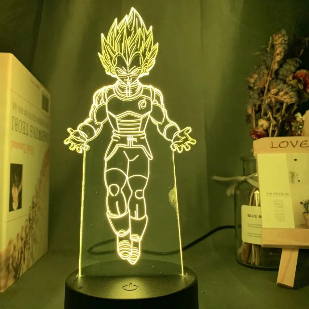 Lampe LED 3D Vegeta Super Saiyan Bleu - Jaune - Vue de Face