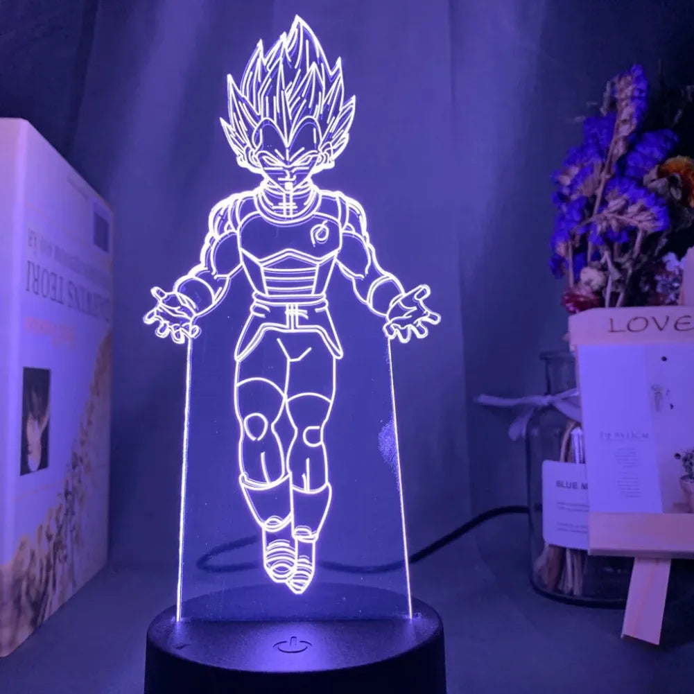 Lampe LED 3D Vegeta Super Saiyan Bleu - Blanc - Vue de Face