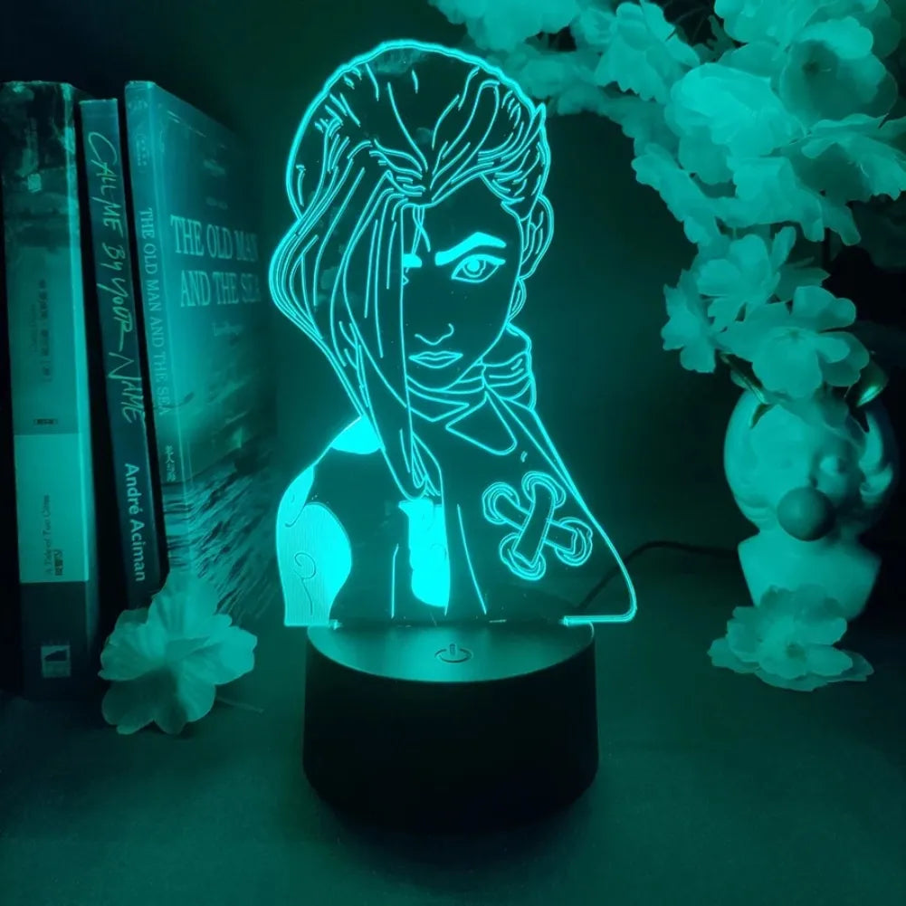 Lampe 3D LED Jinx en style unique, éclairage multicolore, pour fans de League of Legends.