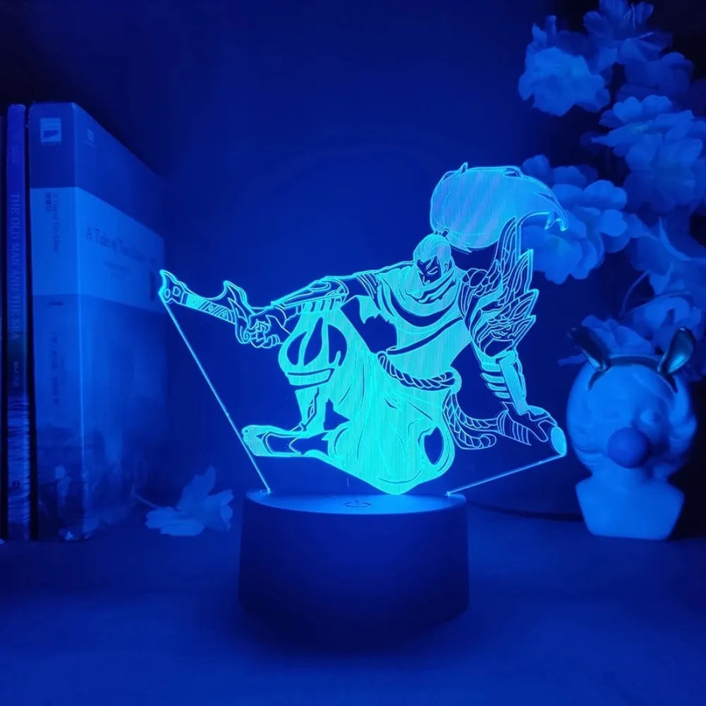 Design détaillé de Yasuo avec effet 3D LED bleu nuit