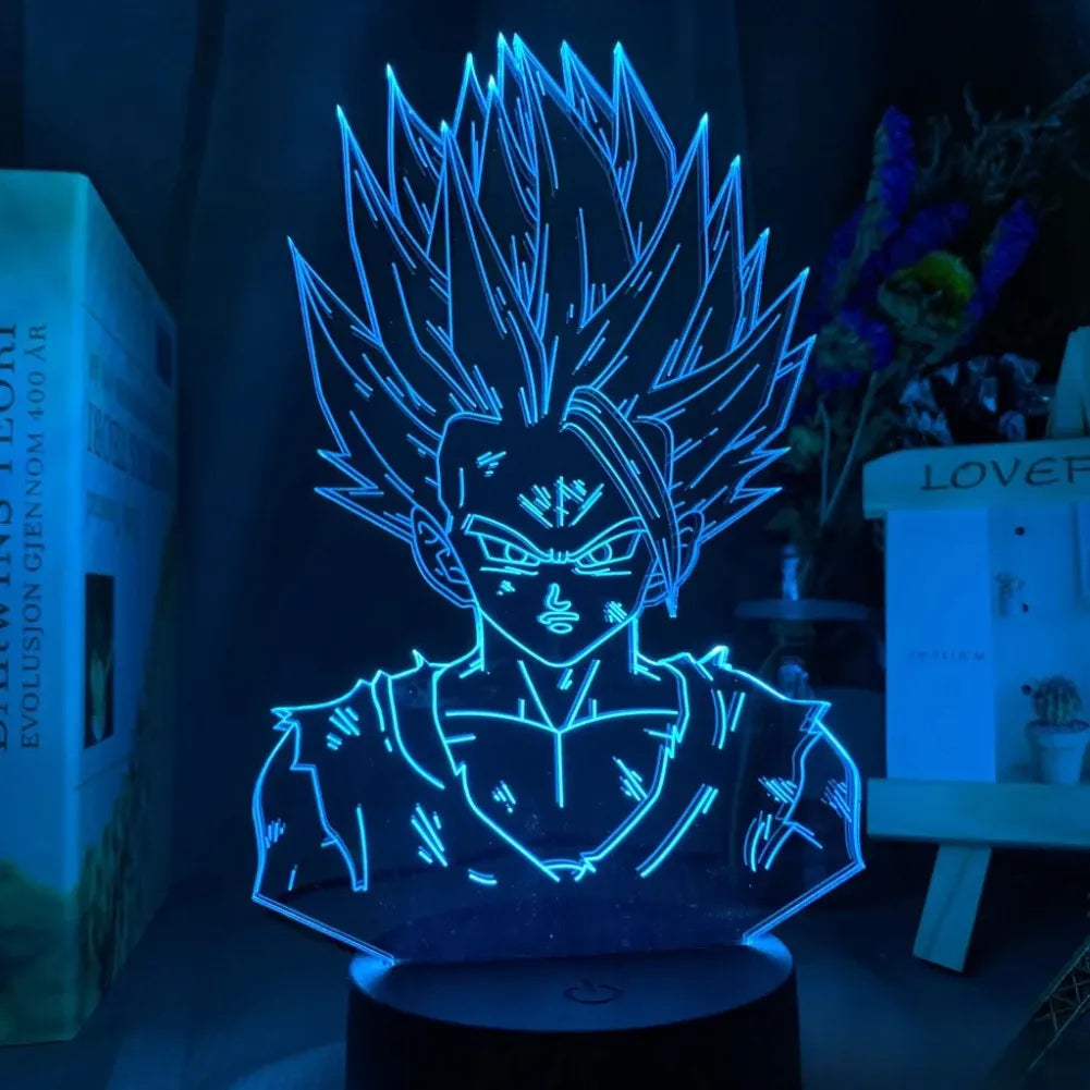 Lampe 3D Gohan Super Saiyan 2 - Vue de face Bleu Clair