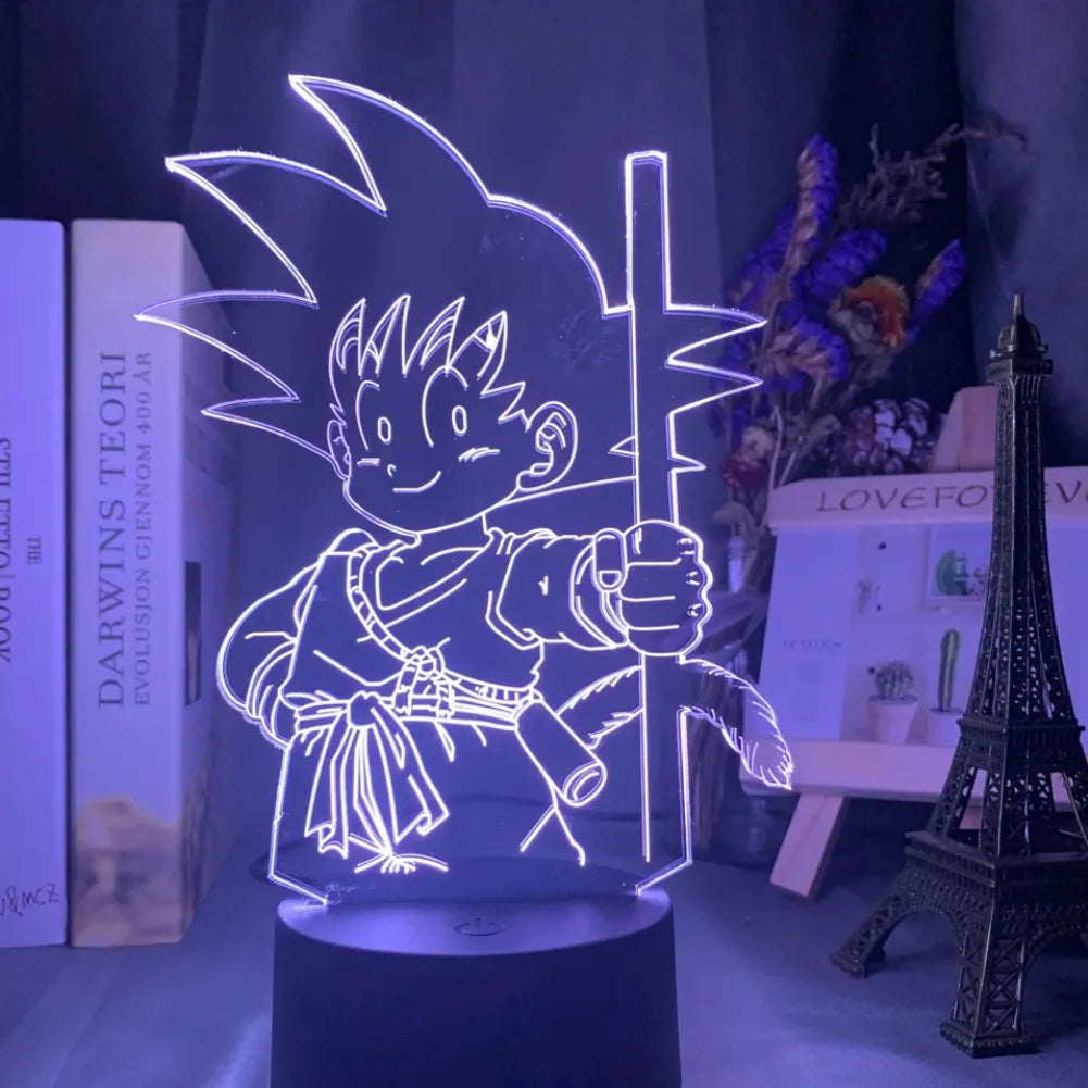 Lampe LED 3D Petit Goku vue de face Blanc