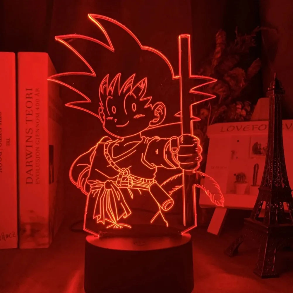 Lampe LED 3D Petit Goku vue de face Rouge
