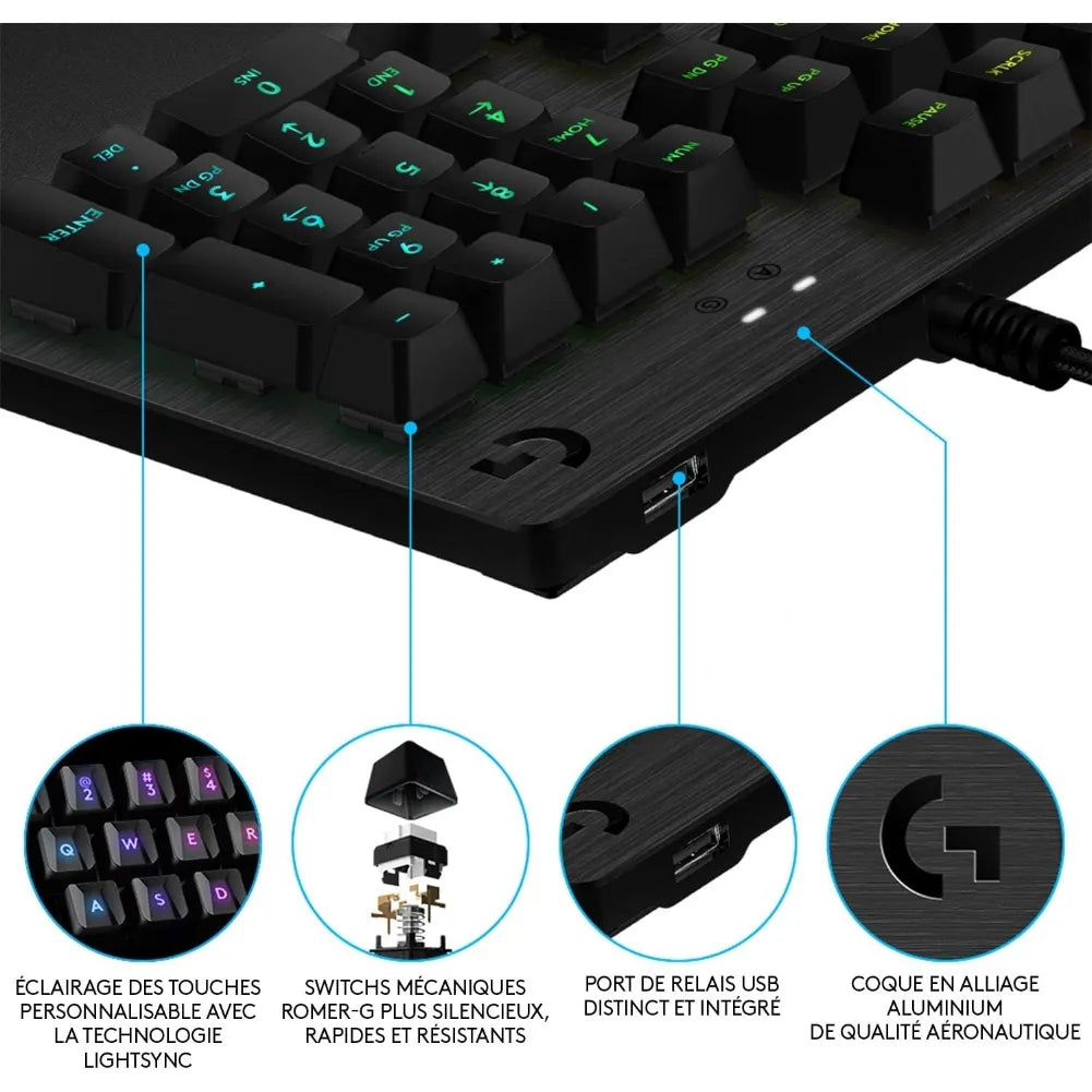 Clavier gaming Logitech G512 avec connectique