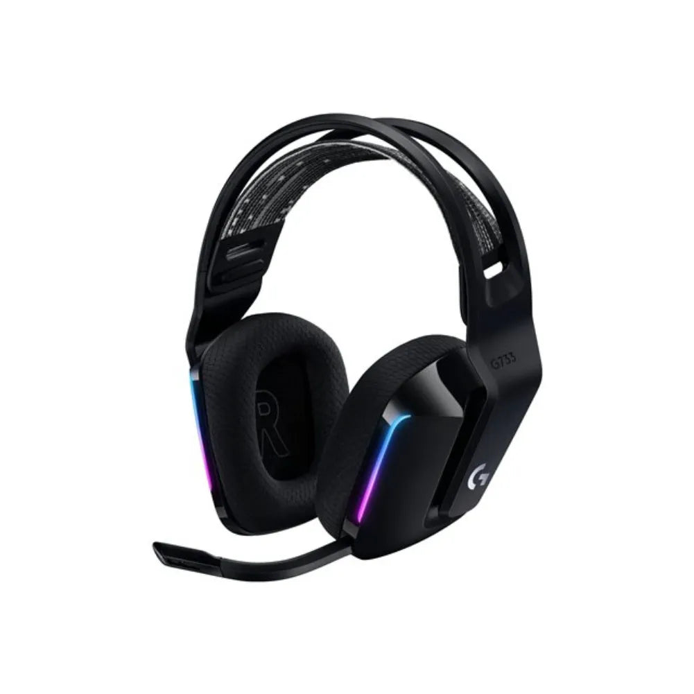 Casque gaming Logitech G733 LIGHTSPEED avec rétroéclairage RGB activé