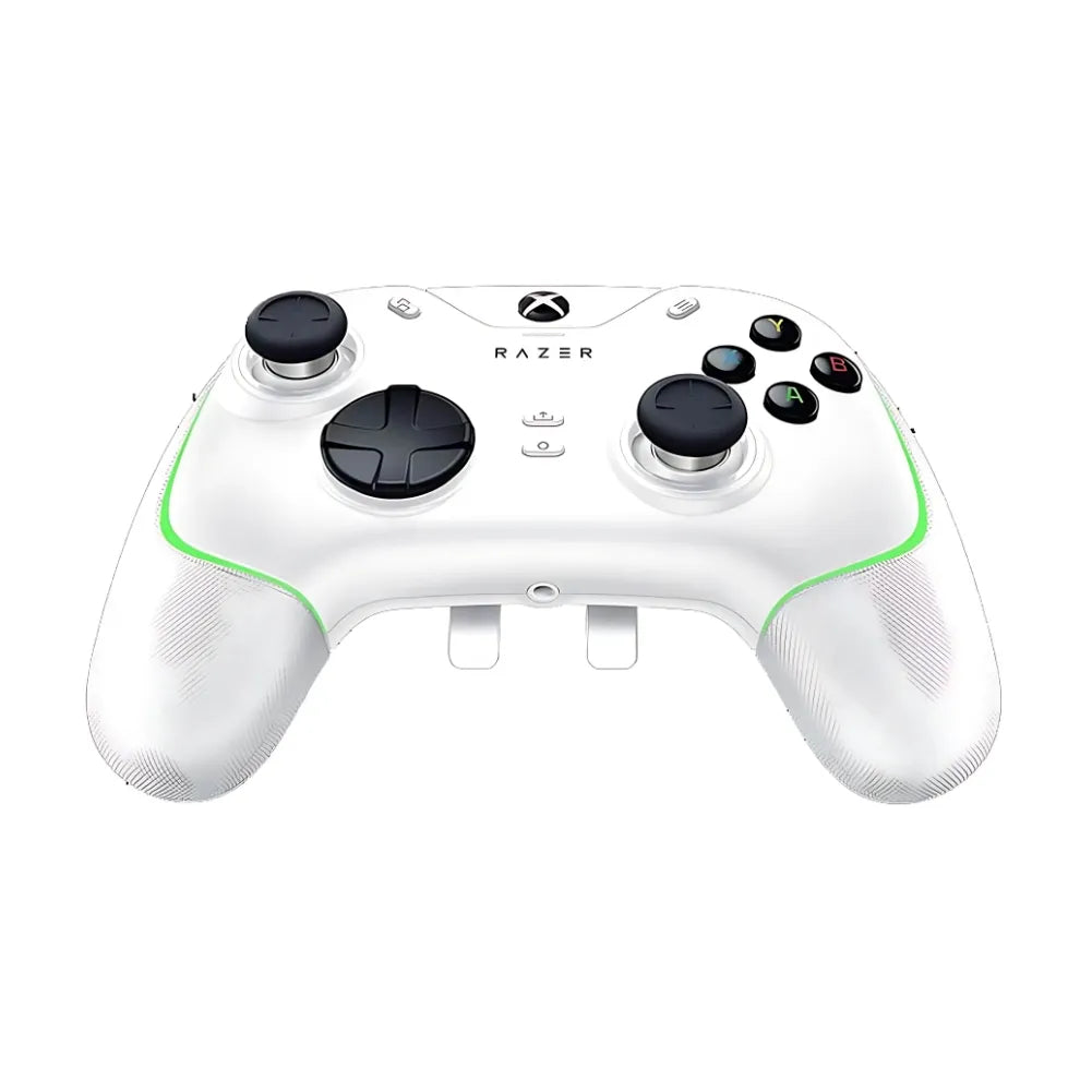 Vue de face de la manette Razer Wolverine V2 Chroma Blanc